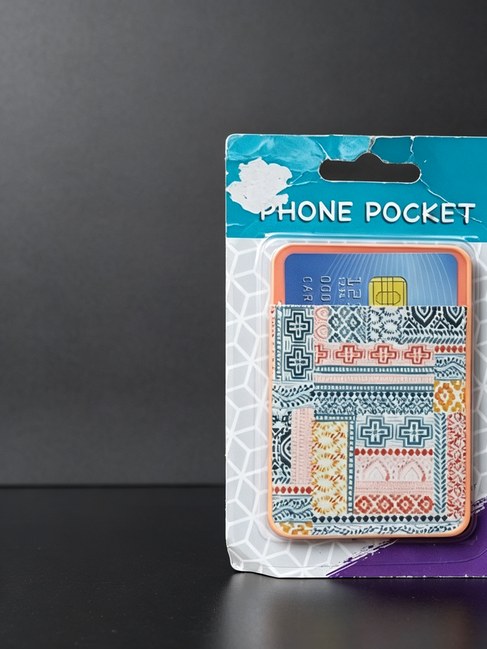 Greenbrier International Geometric Patchwork‎ Adhesive Phone Pocket Card Holder